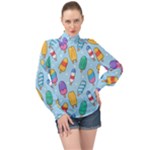 Cute Kawaii Ice Cream Seamless Pattern High Neck Long Sleeve Chiffon Top