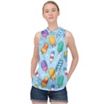 Cute Kawaii Ice Cream Seamless Pattern High Neck Satin Top