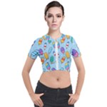 Cute Kawaii Ice Cream Seamless Pattern Short Sleeve Cropped Jacket
