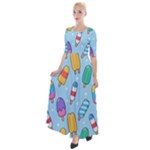 Cute Kawaii Ice Cream Seamless Pattern Half Sleeves Maxi Dress