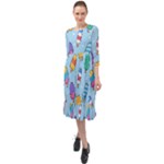 Cute Kawaii Ice Cream Seamless Pattern Ruffle End Midi Chiffon Dress