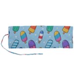 Cute Kawaii Ice Cream Seamless Pattern Roll Up Canvas Pencil Holder (M)