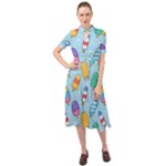 Cute Kawaii Ice Cream Seamless Pattern Keyhole Neckline Chiffon Dress