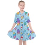 Cute Kawaii Ice Cream Seamless Pattern Kids  All Frills Chiffon Dress