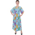 Cute Kawaii Ice Cream Seamless Pattern V-Neck Boho Style Maxi Dress