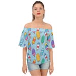 Cute Kawaii Ice Cream Seamless Pattern Off Shoulder Short Sleeve Top