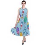 Cute Kawaii Ice Cream Seamless Pattern Round Neck Boho Dress