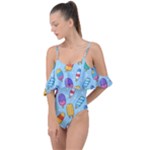 Cute Kawaii Ice Cream Seamless Pattern Drape Piece Swimsuit