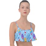 Cute Kawaii Ice Cream Seamless Pattern Frill Bikini Top