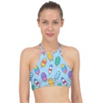 Cute Kawaii Ice Cream Seamless Pattern Halter Bikini Top