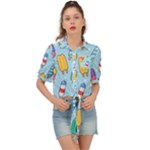 Cute Kawaii Ice Cream Seamless Pattern Tie Front Shirt 