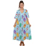 Cute Kawaii Ice Cream Seamless Pattern Kimono Sleeve Boho Dress