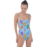 Cute Kawaii Ice Cream Seamless Pattern Tie Strap One Piece Swimsuit