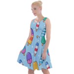 Cute Kawaii Ice Cream Seamless Pattern Knee Length Skater Dress