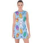 Cute Kawaii Ice Cream Seamless Pattern Lace Up Front Bodycon Dress