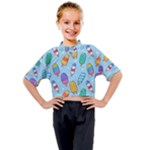 Cute Kawaii Ice Cream Seamless Pattern Kids Mock Neck T-Shirt