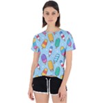 Cute Kawaii Ice Cream Seamless Pattern Open Back Sport T-Shirt