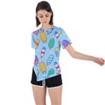 Cute Kawaii Ice Cream Seamless Pattern Asymmetrical Short Sleeve Sports T-Shirt