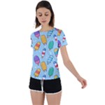 Cute Kawaii Ice Cream Seamless Pattern Back Circle Cutout Sports T-Shirt