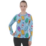 Cute Kawaii Ice Cream Seamless Pattern Women s Pique Long Sleeve T-Shirt
