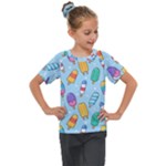 Cute Kawaii Ice Cream Seamless Pattern Kids  Mesh Piece T-Shirt
