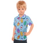 Cute Kawaii Ice Cream Seamless Pattern Kids  Polo T-Shirt