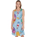 Cute Kawaii Ice Cream Seamless Pattern Knee Length Skater Dress With Pockets