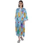 Cute Kawaii Ice Cream Seamless Pattern Maxi Satin Kimono