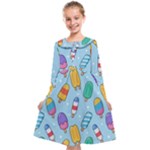 Cute Kawaii Ice Cream Seamless Pattern Kids  Midi Sailor Dress