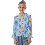 Cute Kawaii Ice Cream Seamless Pattern Kids  Frill Detail T-Shirt