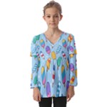 Cute Kawaii Ice Cream Seamless Pattern Kids  V Neck Casual Top
