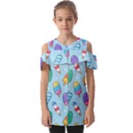 Cute Kawaii Ice Cream Seamless Pattern Fold Over Open Sleeve Top