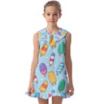 Cute Kawaii Ice Cream Seamless Pattern Kids  Pilgrim Collar Ruffle Hem Dress