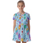 Cute Kawaii Ice Cream Seamless Pattern Kids  Short Sleeve Pinafore Style Dress