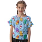 Cute Kawaii Ice Cream Seamless Pattern Kids  Cut Out Flutter Sleeves