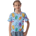 Cute Kawaii Ice Cream Seamless Pattern Kids  Cuff Sleeve Scrunch Bottom T-Shirt