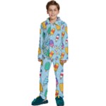 Cute Kawaii Ice Cream Seamless Pattern Kids  Long Sleeve Velvet Pajamas Set