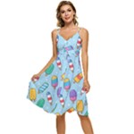 Cute Kawaii Ice Cream Seamless Pattern Sleeveless Tie Front Chiffon Dress