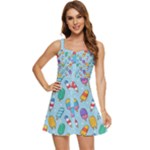 Cute Kawaii Ice Cream Seamless Pattern Ruffle Edge Bra Cup Chiffon Mini Dress