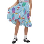 Cute Kawaii Ice Cream Seamless Pattern Kids  Ruffle Flared Wrap Midi Skirt