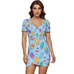 Cute Kawaii Ice Cream Seamless Pattern Low Cut Cap Sleeve Mini Dress