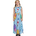 Cute Kawaii Ice Cream Seamless Pattern Kids  Satin Sleeveless Maxi Dress