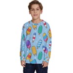 Cute Kawaii Ice Cream Seamless Pattern Kids  Crewneck Sweatshirt