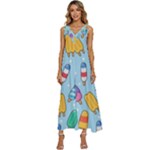 Cute Kawaii Ice Cream Seamless Pattern V-Neck Sleeveless Loose Fit Overalls