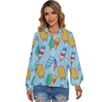 Cute Kawaii Ice Cream Seamless Pattern Women s Long Sleeve Button Up Shirt