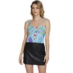 Cute Kawaii Ice Cream Seamless Pattern Flowy Camisole Tie Up Top