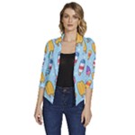 Cute Kawaii Ice Cream Seamless Pattern Women s Draped Front 3/4 Sleeve Shawl Collar Jacket