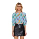 Cute Kawaii Ice Cream Seamless Pattern Mid Sleeve Drawstring Hem Top
