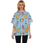 Cute Kawaii Ice Cream Seamless Pattern Women s Batwing Button Up Shirt