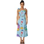 Cute Kawaii Ice Cream Seamless Pattern Tie-Strap Tiered Midi Chiffon Dress
